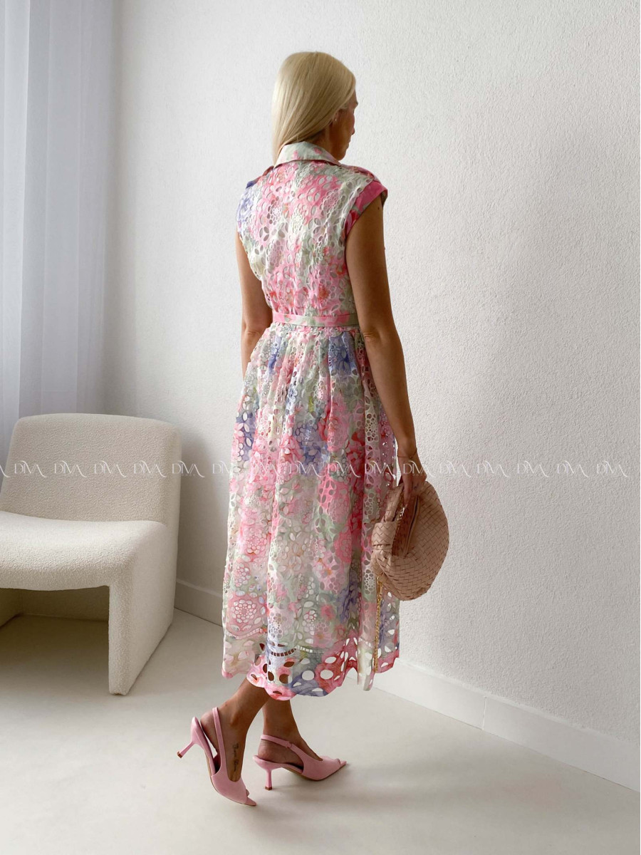 Háčkované midi šaty kvetinové s golierom AB 167