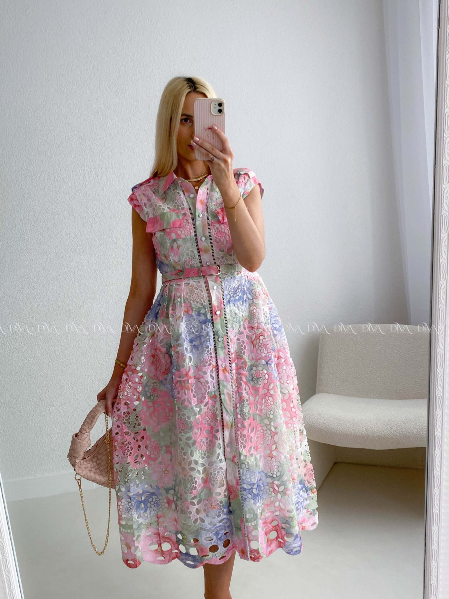 Háčkované midi šaty kvetinové s golierom AB 167