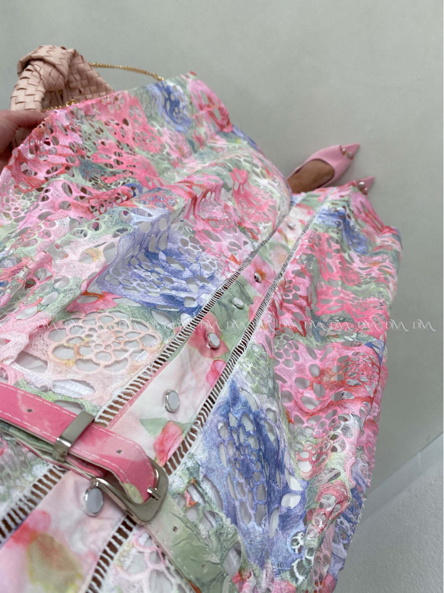 Háčkované midi šaty kvetinové s golierom AB 167