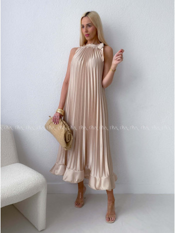 Elegantné saténové plisované maxi šaty zlaté AB 171