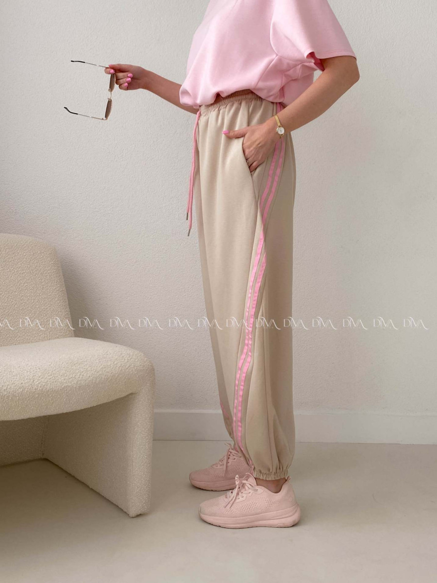 Balónové tepláky s pruhom béžové AB 157