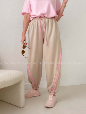 Balónové tepláky s pruhom béžové AB 157