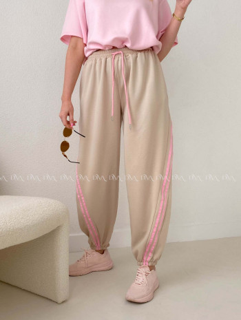 Balónové tepláky s pruhom béžové AB 157