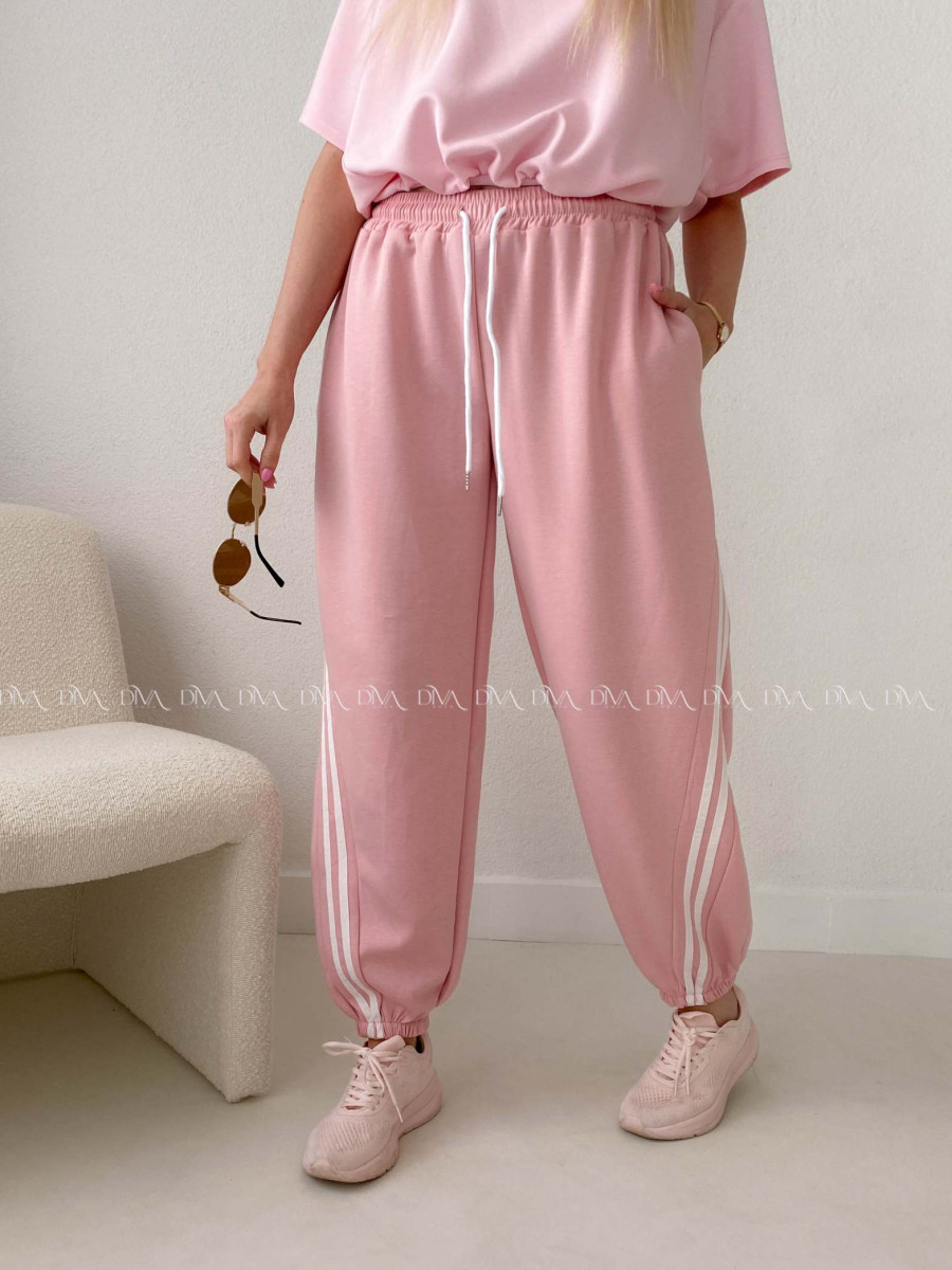 Balónové tepláky s pruhom ružové AB 157