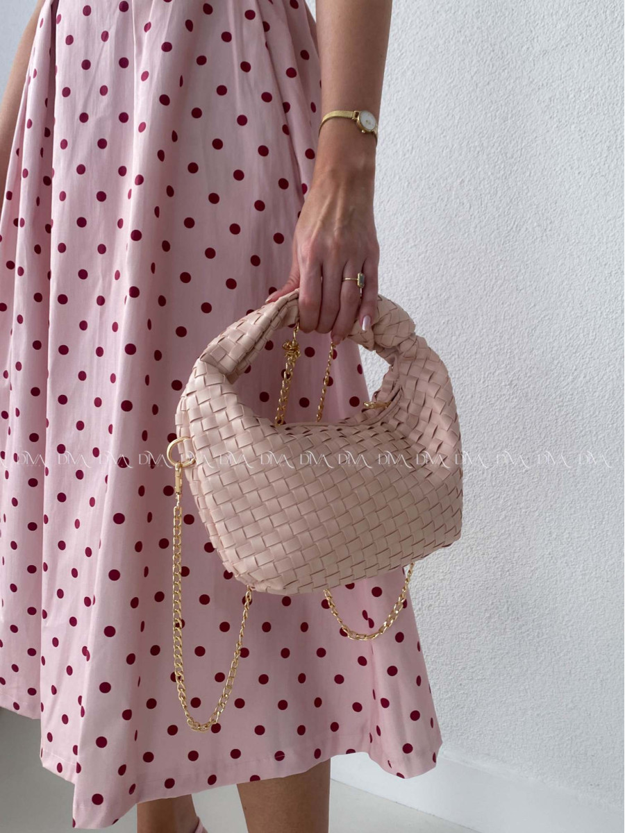 Prepletaná kabelka s uzlom pudrovo ružová