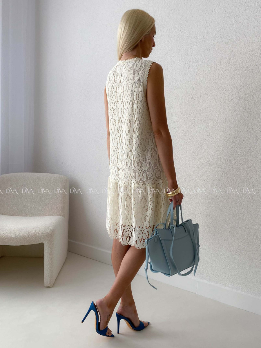 Krajkované šaty bez rukávov Alis vanilkové K 368