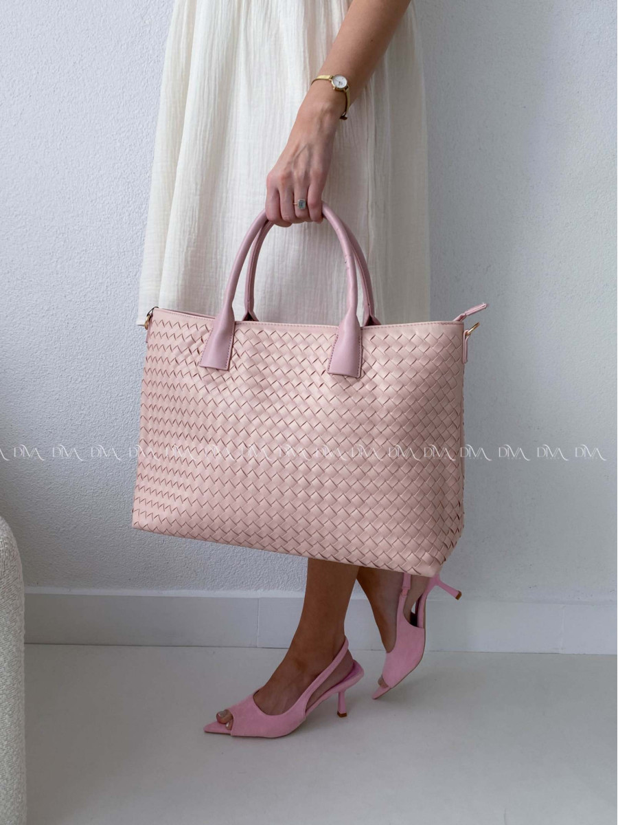 Prepletaná shopper kabelka púdrovo ružová