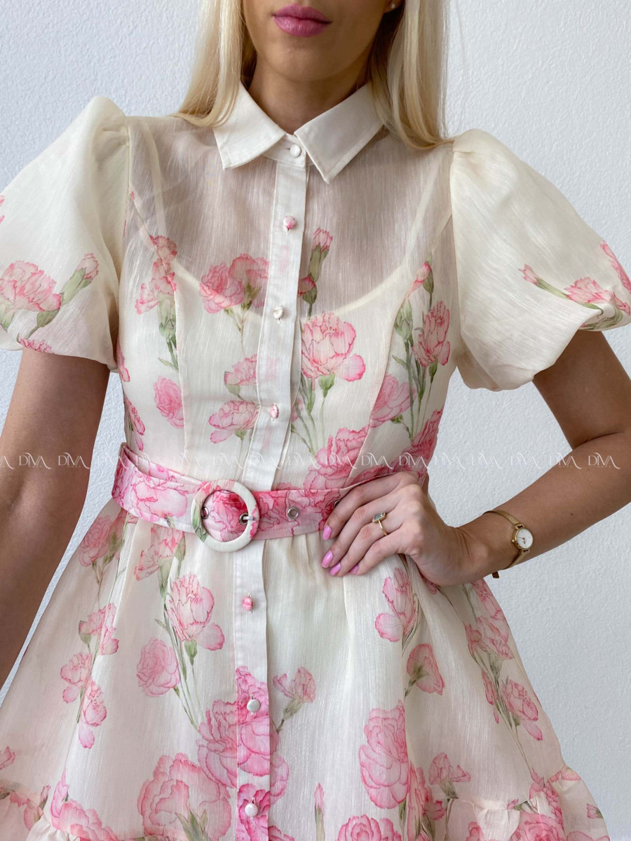 Elegantné krátke šaty s kvetmi a puf rukávmi AB 177