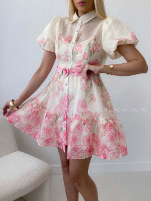 Elegantné krátke šaty s kvetmi a puf rukávmi AB 177