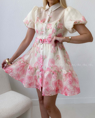 Elegantné krátke šaty s kvetmi a puf rukávmi AB 177