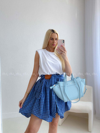 Ležérne šaty s karo sukňou modré AB 186 Ležérne šaty s karo sukňou modré AB 186