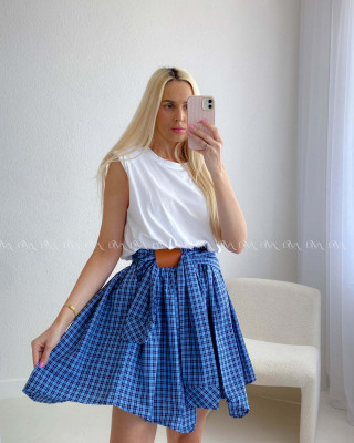 Ležérne šaty s karo sukňou modré AB 186