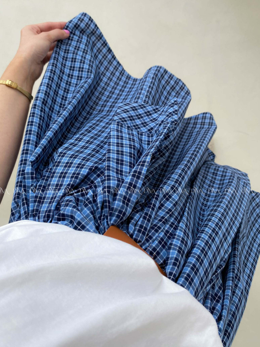 Ležérne šaty s karo sukňou modré AB 186