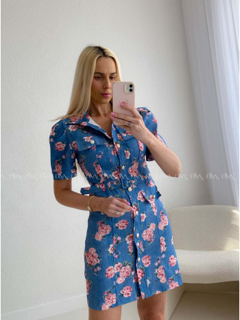 Puzdrové kvetované mini šaty modré AB 183