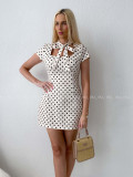 Puzdrové bodkované mini šaty s mašľou smotanové AB 184