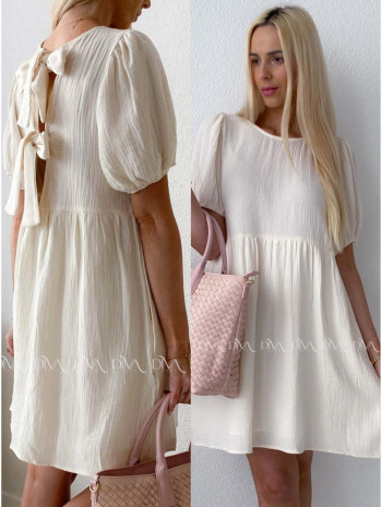 Mušelínové šaty s mašľami na chrbte maslové AB 174