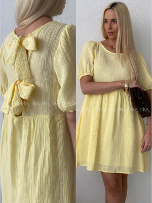 Mušelínové šaty s mašľami na chrbte žlté AB 174