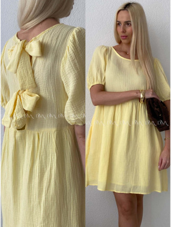 Mušelínové šaty s mašľami na chrbte žlté AB 174