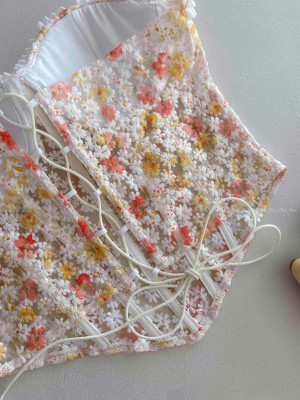 Korzet s vyšívanými kvetinkami AB 188