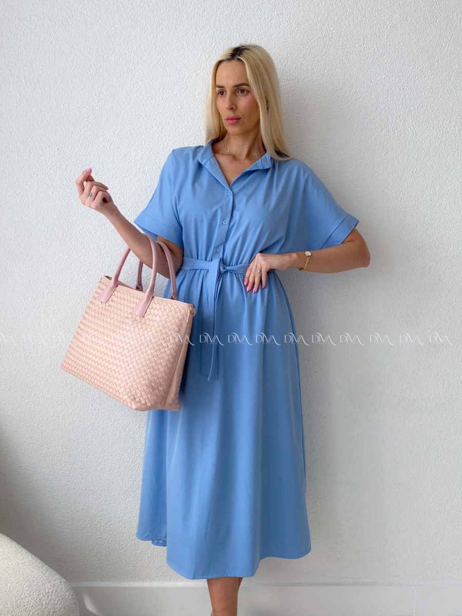 Padavé maxi šaty s opaskom modré AB 185