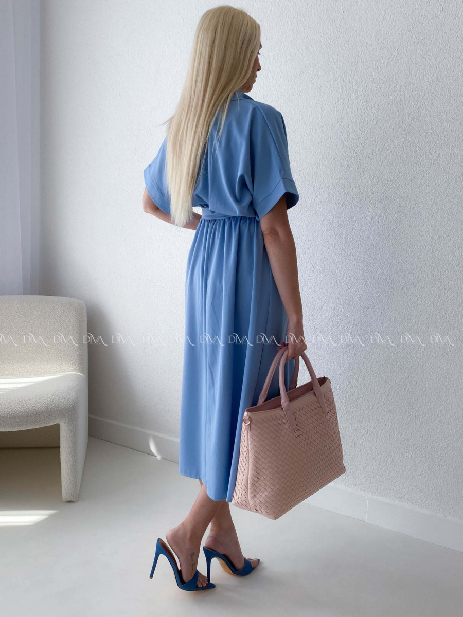 Padavé maxi šaty s opaskom modré AB 185