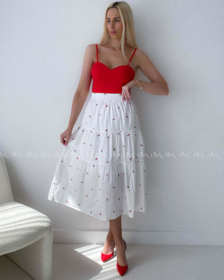 Bavlnená midi vyšívaná sukňa cherrys AB 178