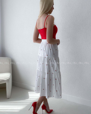 Bavlnená midi vyšívaná sukňa cherrys AB 178