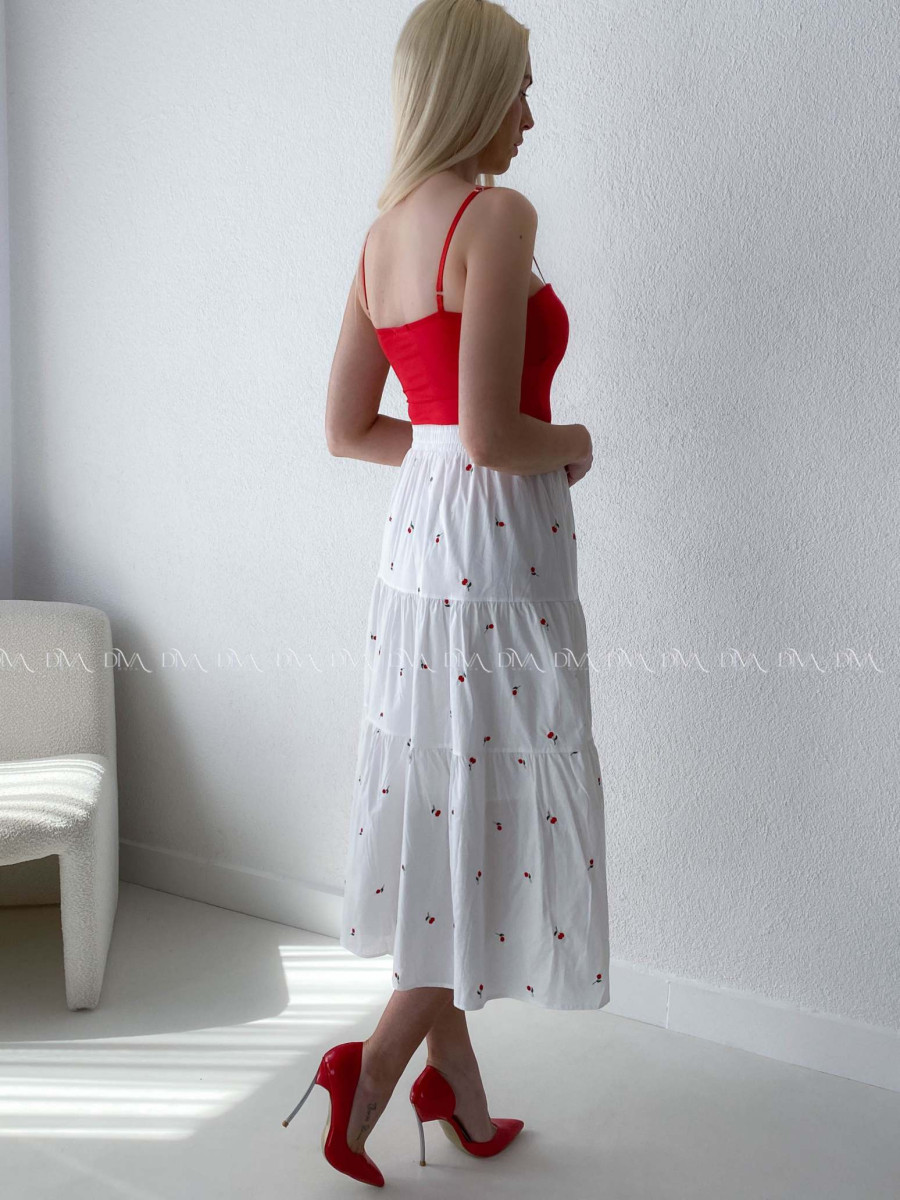 Bavlnená midi vyšívaná sukňa cherrys AB 178