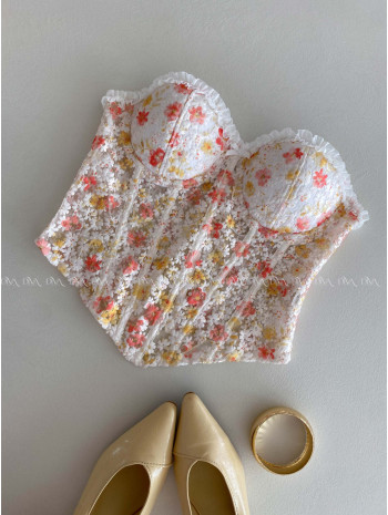 Korzet s vyšívanými kvetinkami AB 188