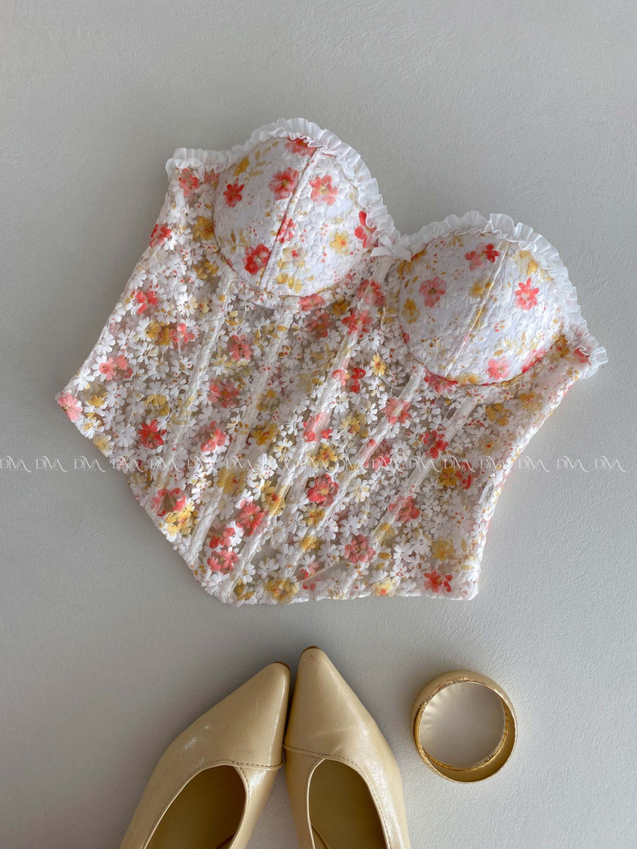 Korzet s vyšívanými kvetinkami AB 188