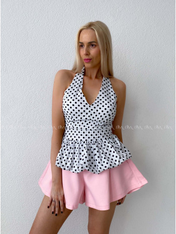 Bodkovaný peplum top s viazaním okolo krku smotanový AB 192