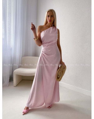 Elegantné splývavé šaty na jedno rameno ružové AB 191