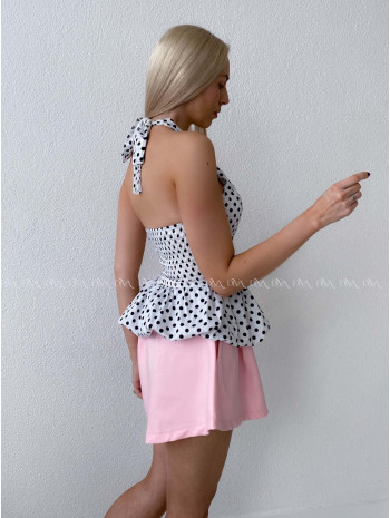 Bodkovaný peplum top s viazaním okolo krku smotanový AB 192