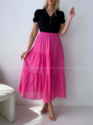 Ľahučká bavlnená midi sukňa fuchsia AB 195