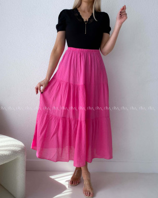 Ľahučká bavlnená midi sukňa fuchsia AB 195