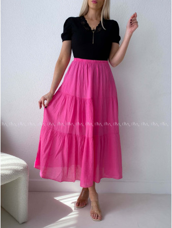 Ľahučká bavlnená midi sukňa fuchsia AB 195