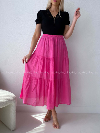 Ľahučká bavlnená midi sukňa fuchsia AB 195