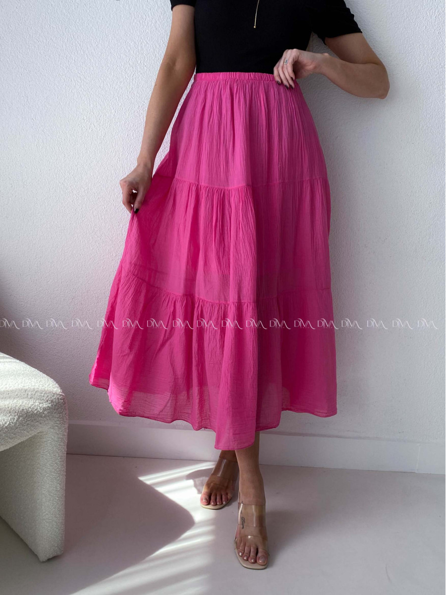 Ľahučká bavlnená midi sukňa fuchsia AB 195