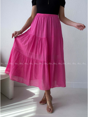 Ľahučká bavlnená midi sukňa fuchsia AB 195