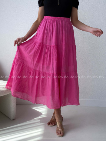 Ľahučká bavlnená midi sukňa fuchsia AB 195