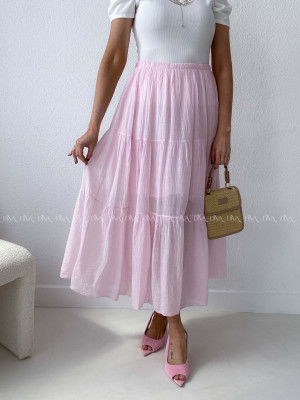 Ľahučká bavlnená midi sukňa baby pink AB 195