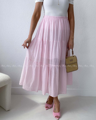 Ľahučká bavlnená midi sukňa baby pink AB 195