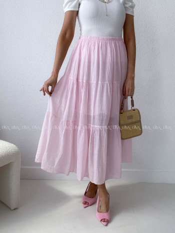 Ľahučká bavlnená midi sukňa baby pink AB 195