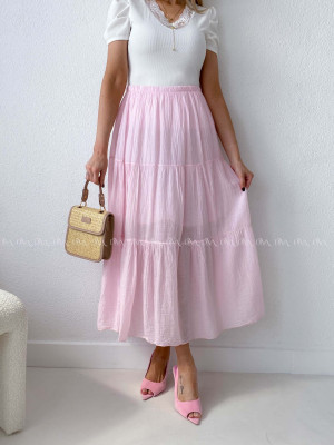 Ľahučká bavlnená midi sukňa baby pink AB 195