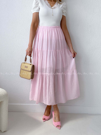 Ľahučká bavlnená midi sukňa baby pink AB 195