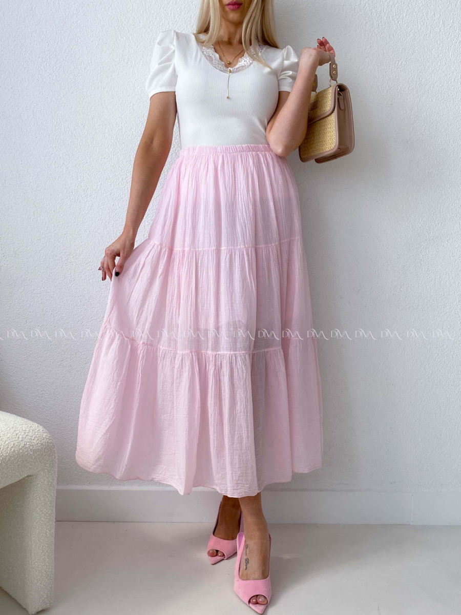 Ľahučká bavlnená midi sukňa baby pink AB 195