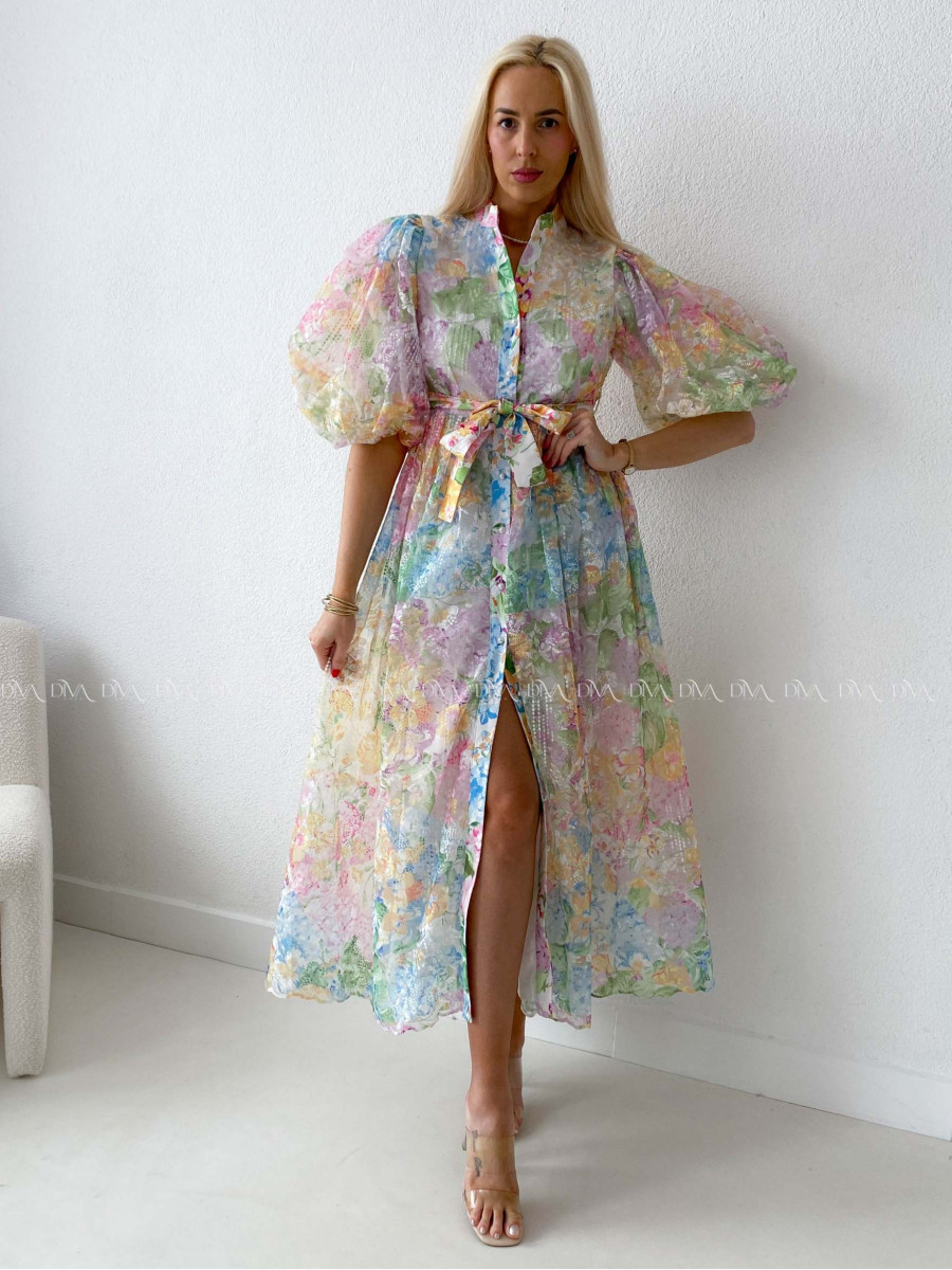 Elegantné vyšívané maxi šaty s kvetmi Leona AB 218