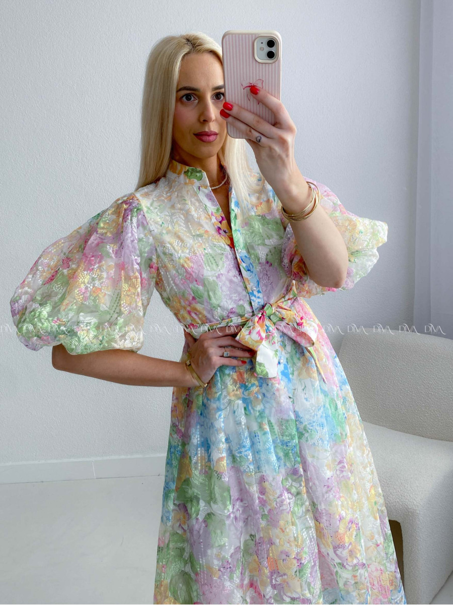 Elegantné vyšívané maxi šaty s kvetmi Leona AB 218