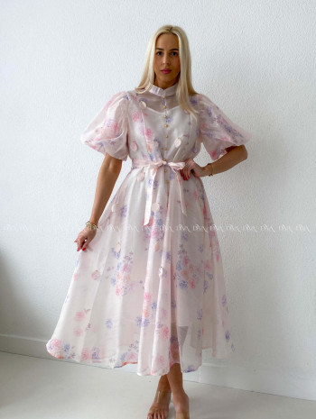 Elegantné ľahké kvetované maxi šaty s 3D lístkami AB 217