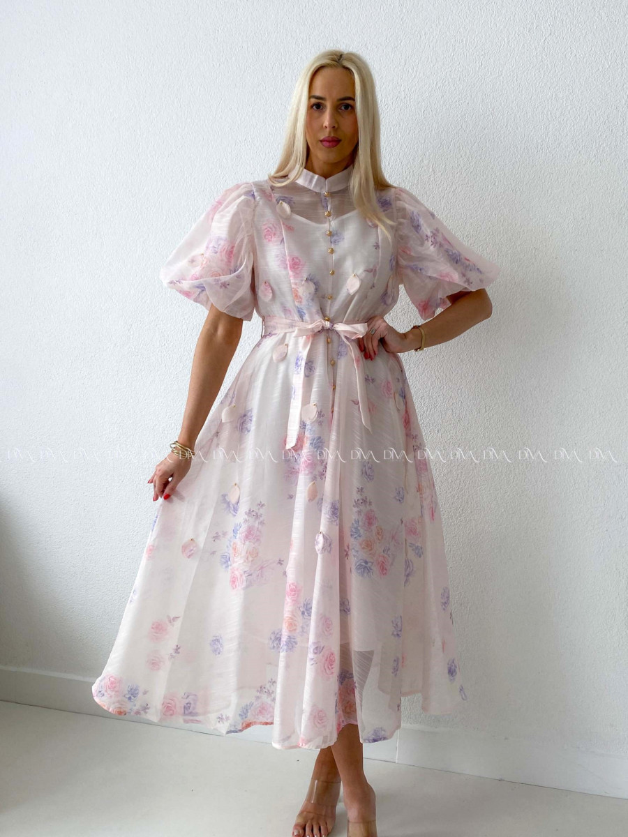 Elegantné ľahké kvetované maxi šaty s 3D lístkami AB 217